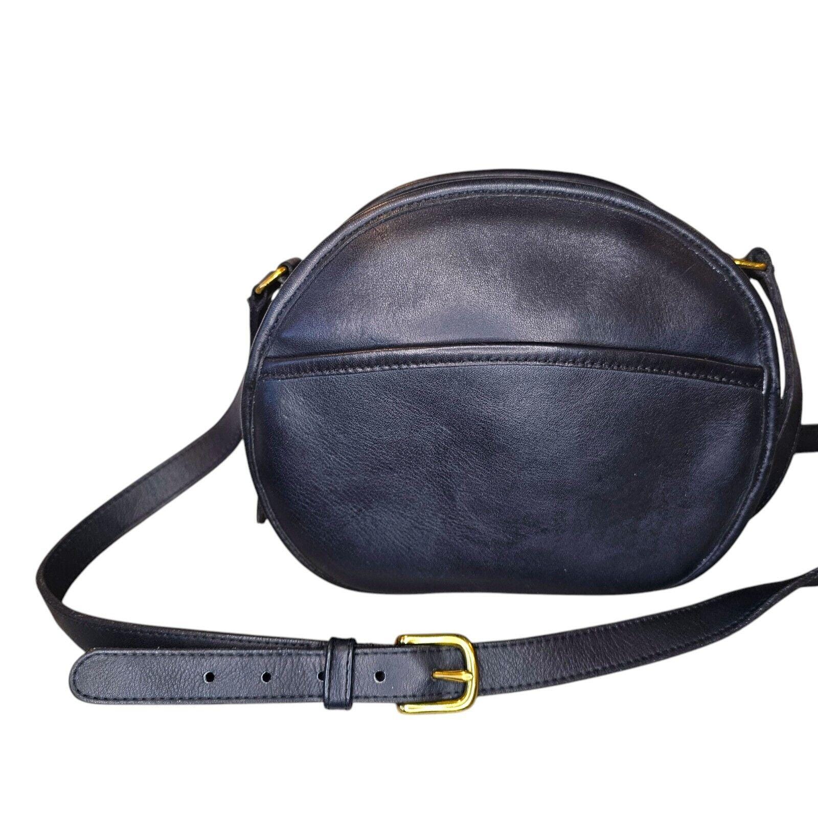 Vintage COACH Black Leather CHESTER Round Canteen Crossbody