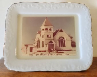 Vintage Gerlaw Christian Christian Display Plate Trinket Dish Gold Trim 6x7"