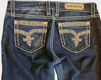 Rock Revival Womens Skinny Jeans Sz 32 Dark Wash Sherry Inseam 34 Embellished