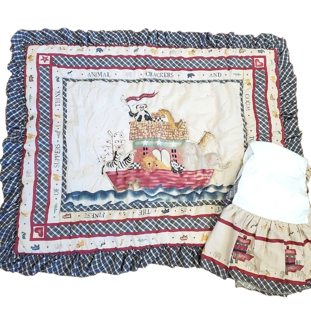 Vintage Lambs Amd Ivy Noahs Ark Crib Set Comforter Dust Ruffle Etsy