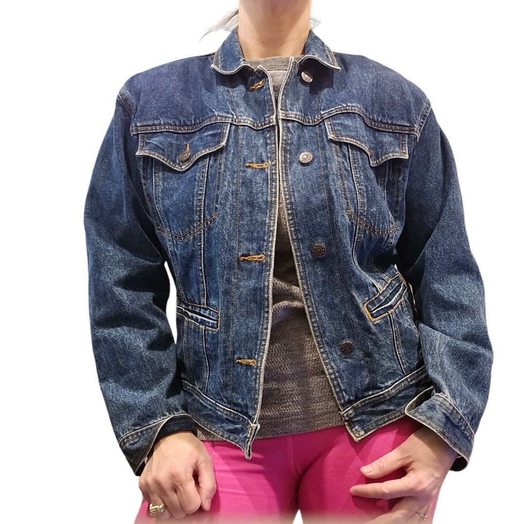 Giacca di jeans blu scuro da camionista, in denim vintage oversize. Taglia contrassegnata M. - Italia