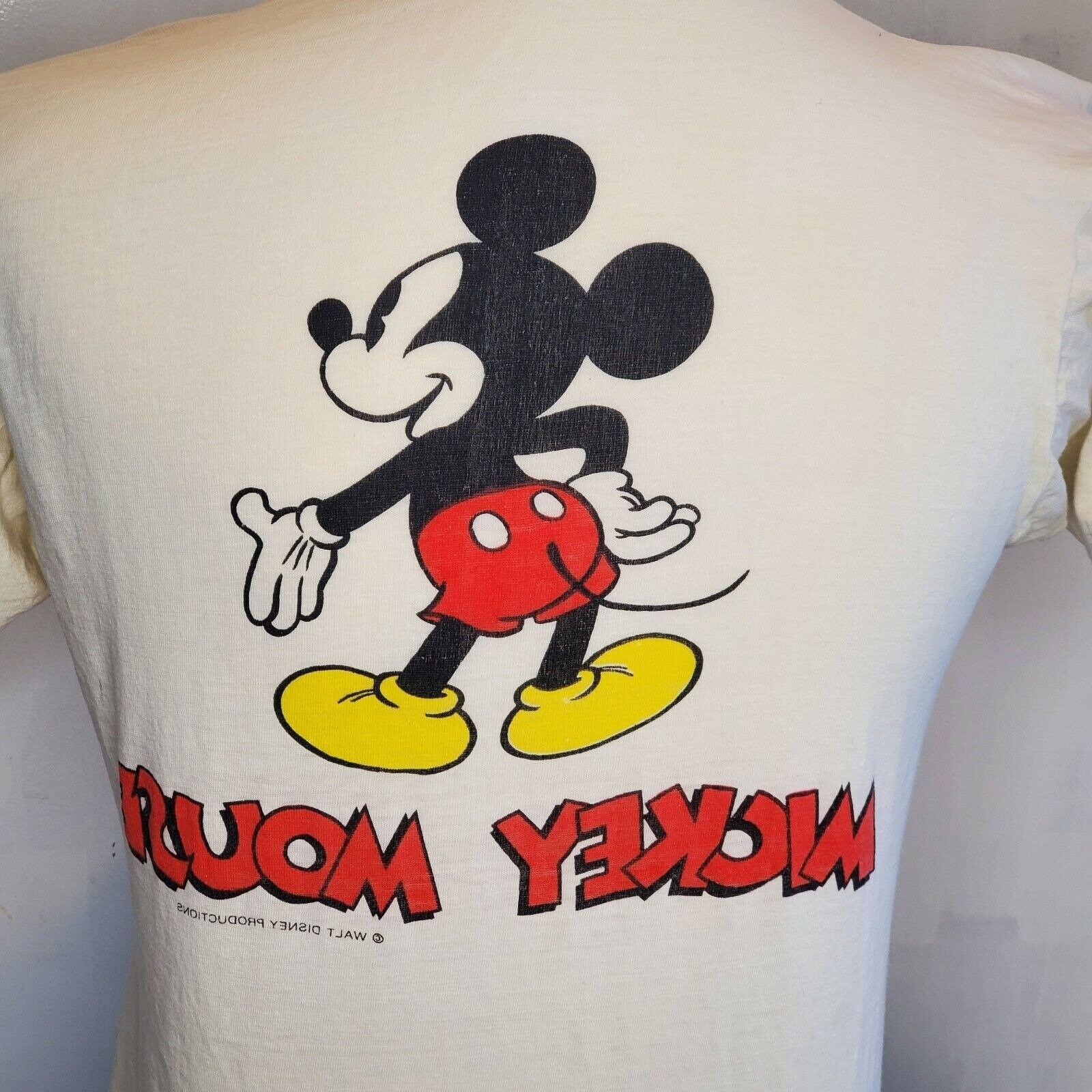 Vintage 70s Disney Mickey Mouse Shirt Tropix Tag Worn Yellow