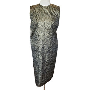 Vintage Womens Black Gold Lace Shift Dress Mod Sleeveless Midi Cotton Lined 12