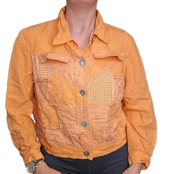 Y2K Medium Sherbert Orange Artsy Textured Jacket … - image 1