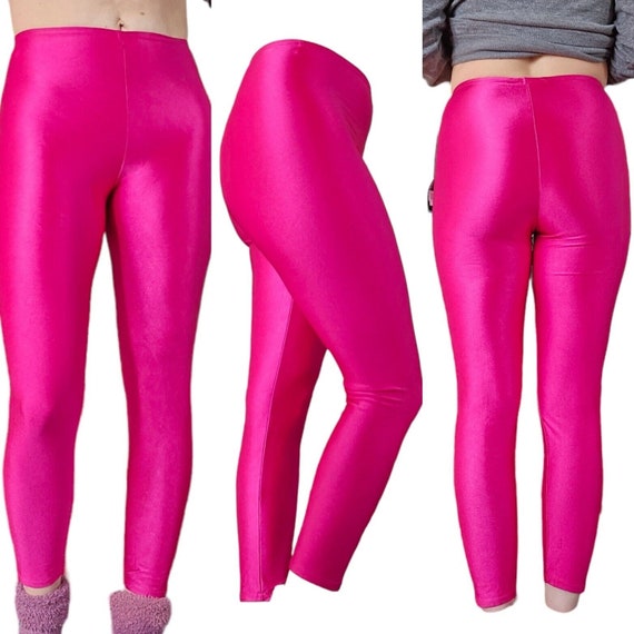 VTG 80S RAINBEAU Bodywear Shiny Pink Spandex Workout Exercise Leggings NWT  Medium 