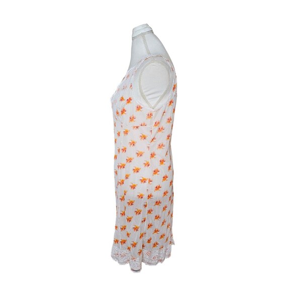 VTG Sheer White Orange Floral Full Slip Sz M Lace… - image 9