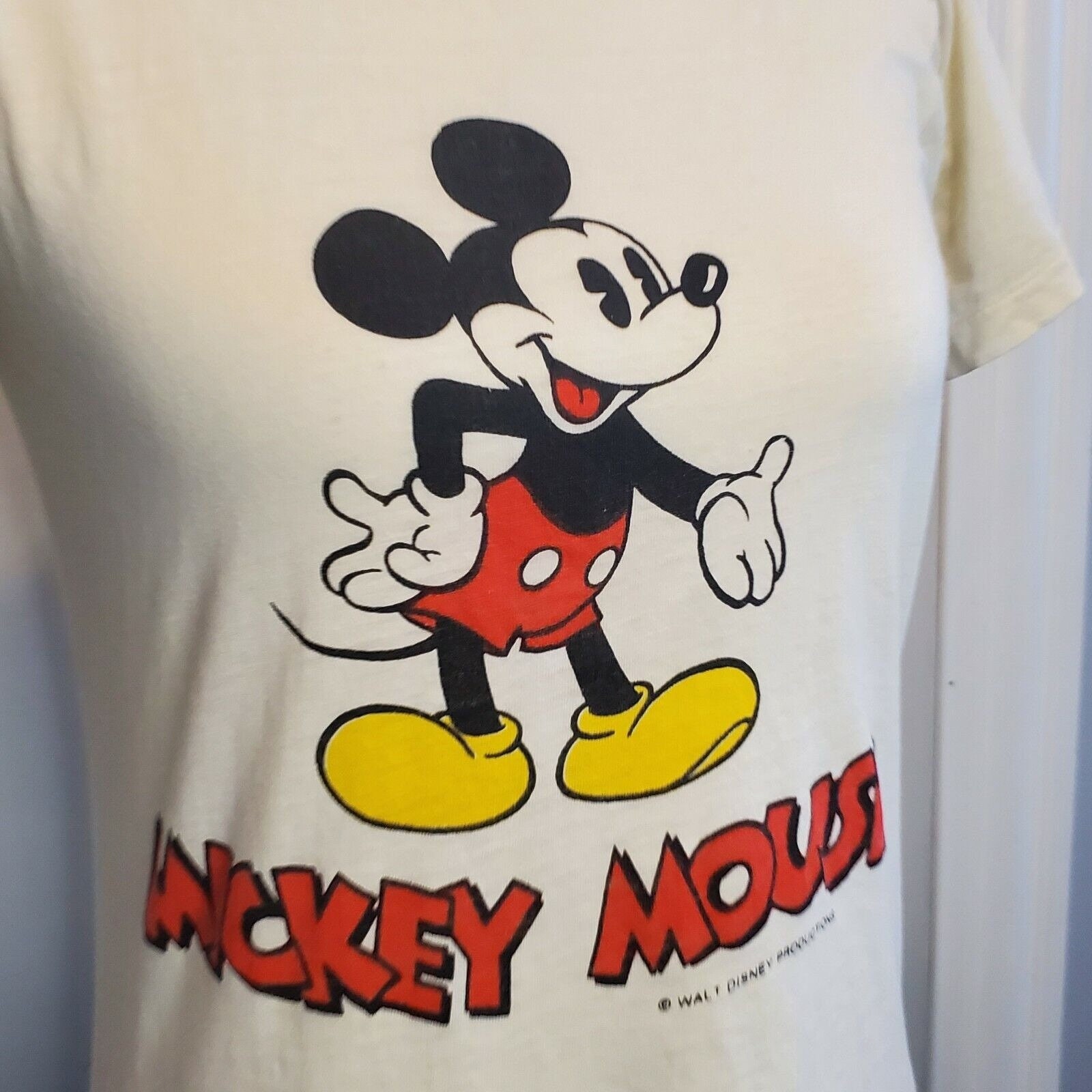 Vintage 70s Disney Mickey Mouse Shirt Tropix Tag Worn Yellow