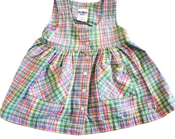 Vintage Oshkosh Girl's Cotton Flannel  Dress Plaid Flannel Size 2T Pastel Pink