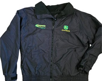 Vintage 1980s John Deere Satin Bomber Jacket / Farming Agriculture