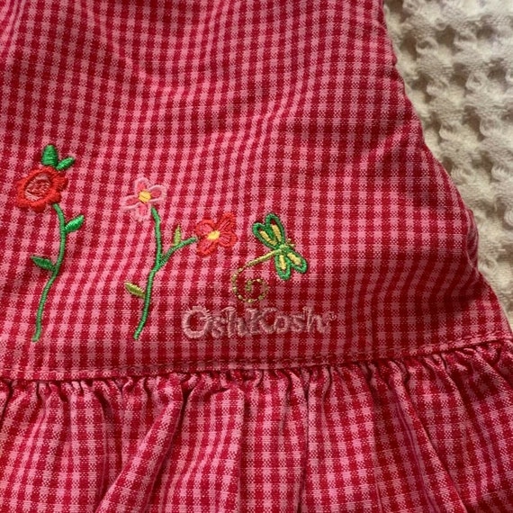 Vintage Girls Oshkosh 2T Red Gingham Plaid Flower… - image 4