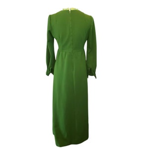 Vintage 60s 70s Womens Small Empire Waist Dress Floor Length Kelly Green image 4