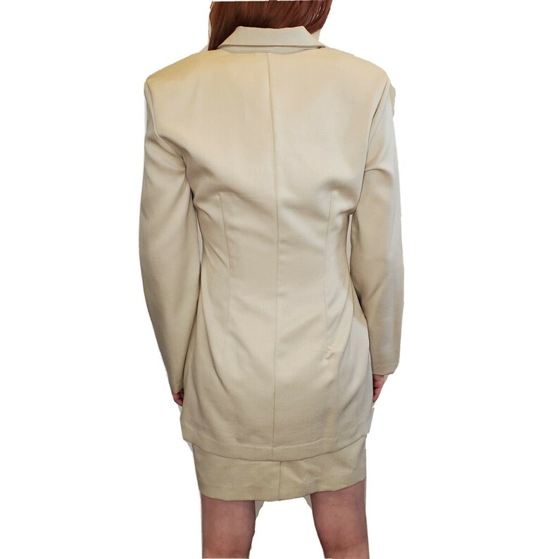 Vintage 90s Dress Blazer Set Minimalist Monochrome Beige Neutral Size 6 Small