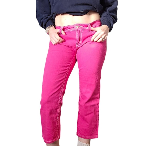 Y2K Miss Me Sz 8 Pink Denim Cropped Jeans Low Ris… - image 3