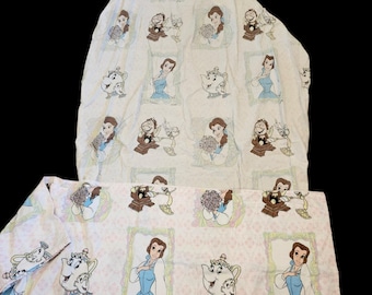 VTG Beauty And The Beast Flannel Sheets Twin Set Cotton Fitted Flat READ