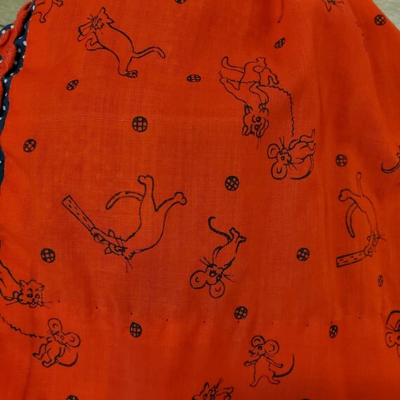 Vintage Girls 70s Smocked Dress Cat Mouse Print P… - image 4