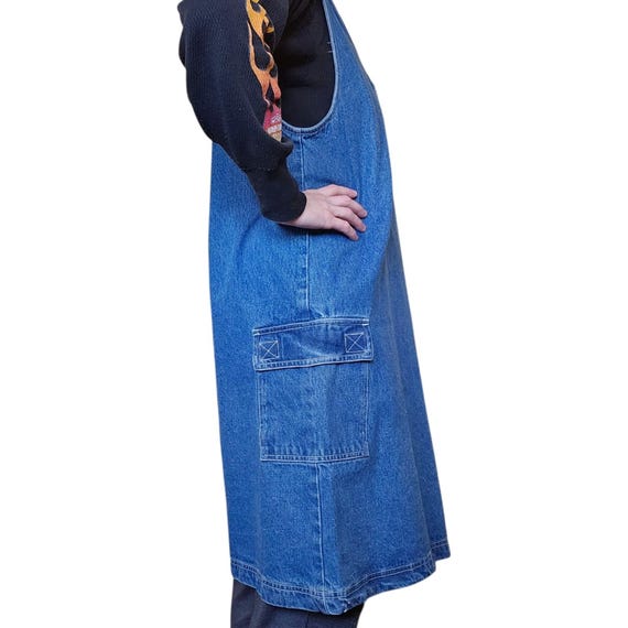 90s Womens Overall Dress Denim Jean Cargo Sz L Blue Sleeveless Teacher NWT Sz L Large 90s Womens Overall Dress Denim Jean Cargo Sz L Blue Sleeveless Teacher NWT Sz L Large