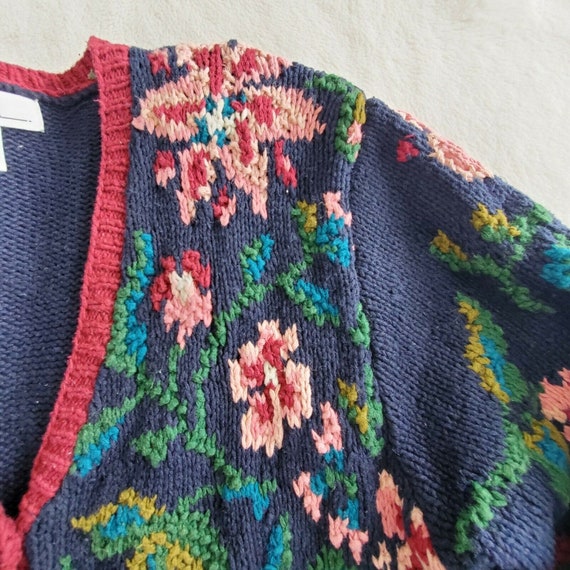 Vintage 90s Chunky Knit Floral Cardigan Sweater L… - image 5