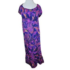 Babydoll Maxi Dress Purple Blue Floral Paisley Sz 1X 60s 70s Vintage Retro