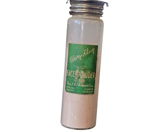 Antique Vanity Display Apothecary Glass Bottle Mary King Face Powder 1920s Green