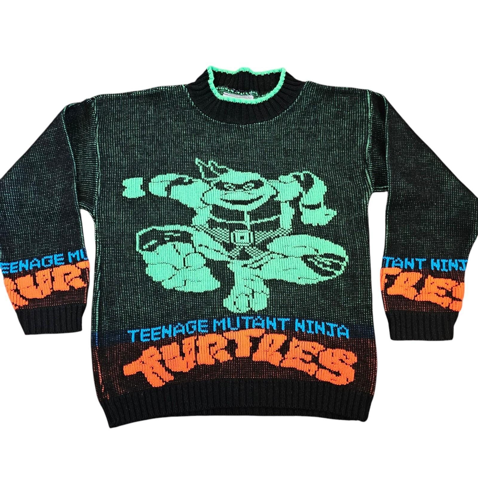 Vintage TMNT Ninja Turtles Knit Graphic Sweaters Kids Lot Of