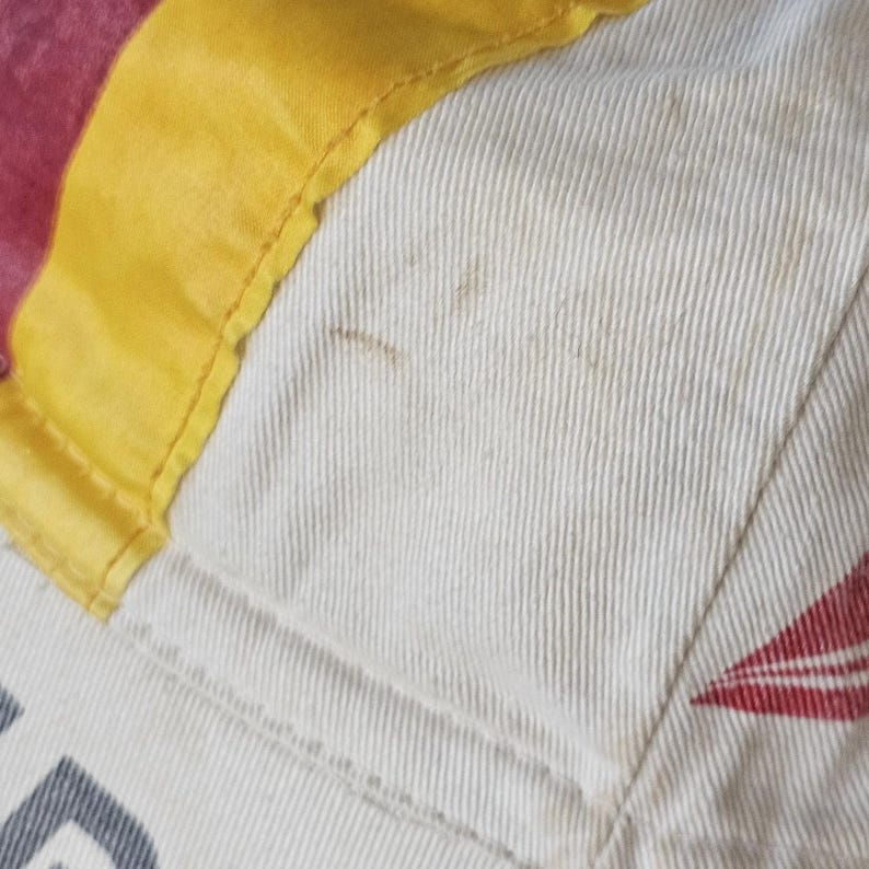 Yellow Can Red Lettering VTG 80s Suntour Cycling Cap White Red Yellow Stripe Bicycle Racing Hat ...