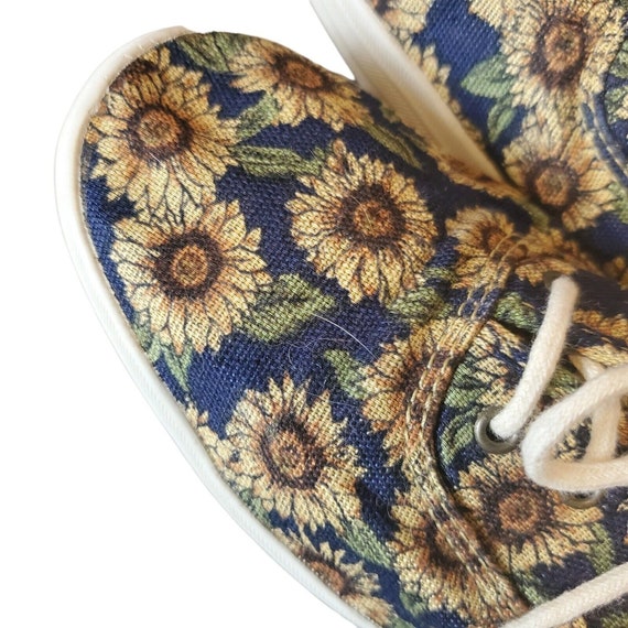 Vintage Keds Size 8 Sunflower Print Navy Blue Lac… - image 7