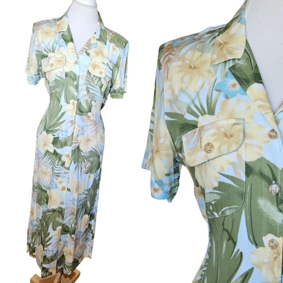 90s Small Tropical Hawaiian Floral Hibiscus Maxi … - image 1