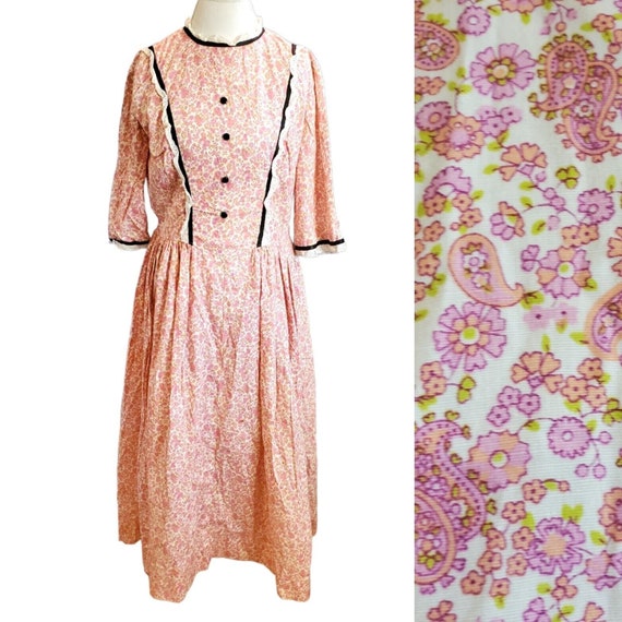 Vintage 60s Womens Large Floral Paisley Pink Shea… - image 1