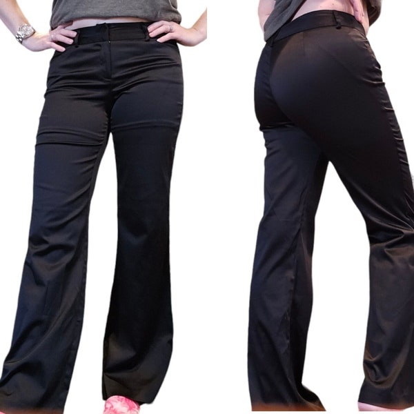 90s Y2K Sz 6 Black Satin Flare Pants Trousers Slacks Inseam 31.5