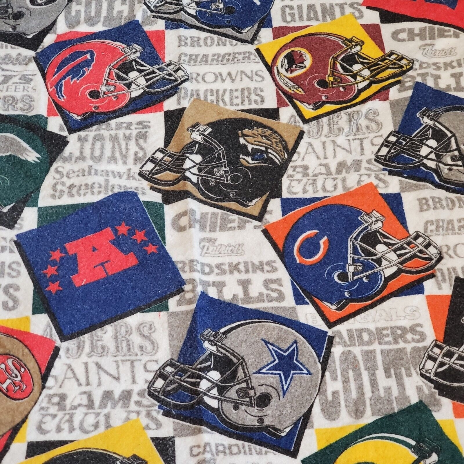 80s Chatham チャタム社　NFL MONTAGE ブランケット Vintage 90s NFL Felt King Blanket Coverlet Tapestry USA 70 X