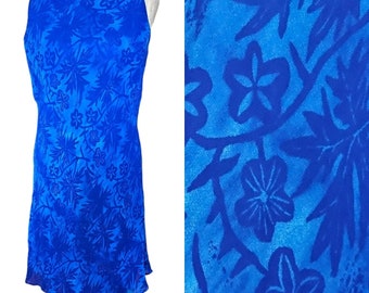 Vintage Y2K Blue Tropical Hawaiian Dress Floral Sleeveless Below Knee Size Large