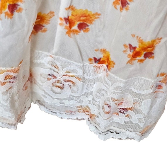 VTG Sheer White Orange Floral Full Slip Sz M Lace… - image 8