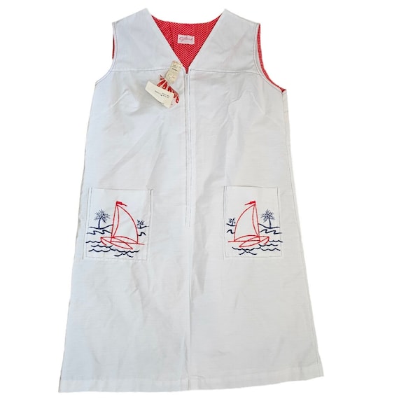 Vintage 60s XL White Housecoat Dress Duster Sleev… - image 1