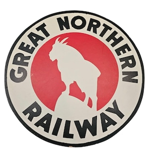 Vintage GREAT NORTHERN Railway Logo Painted Wooden Sign Railroad 11&quot; Cork