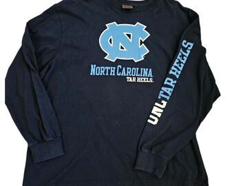 Y2K North Carolina Tar Heels Long Sleeve Shirt Sz XL Navy Blue Genuine Stuff VTG