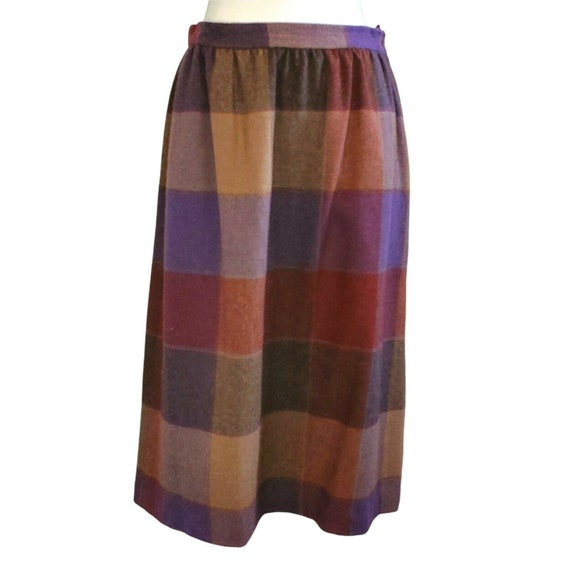 Vintage Italian Wool Plaid Midi Skirt Purple Brown Sz Medium Made in USA Etsy