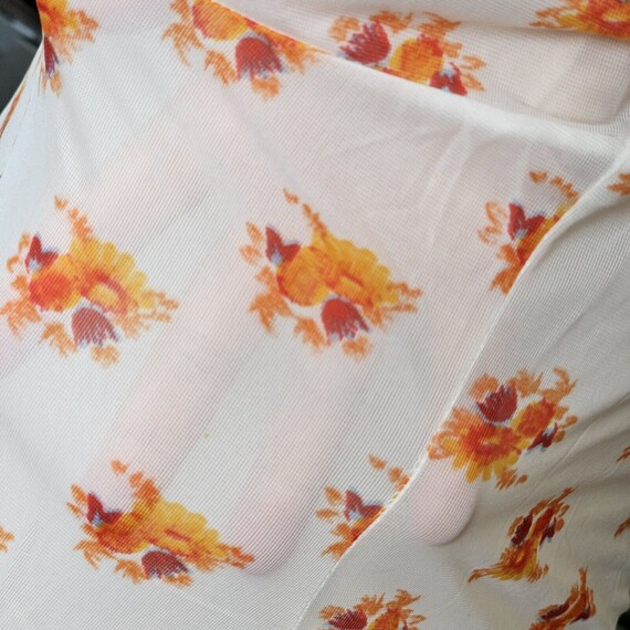 VTG Sheer White Orange Floral Full Slip Sz M Lace… - image 3