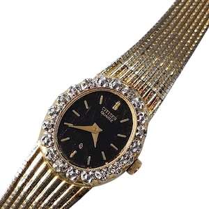 Vintage Citizen Womens Watch Diamonds Gold Tone Black Face Elegant Needs Battery