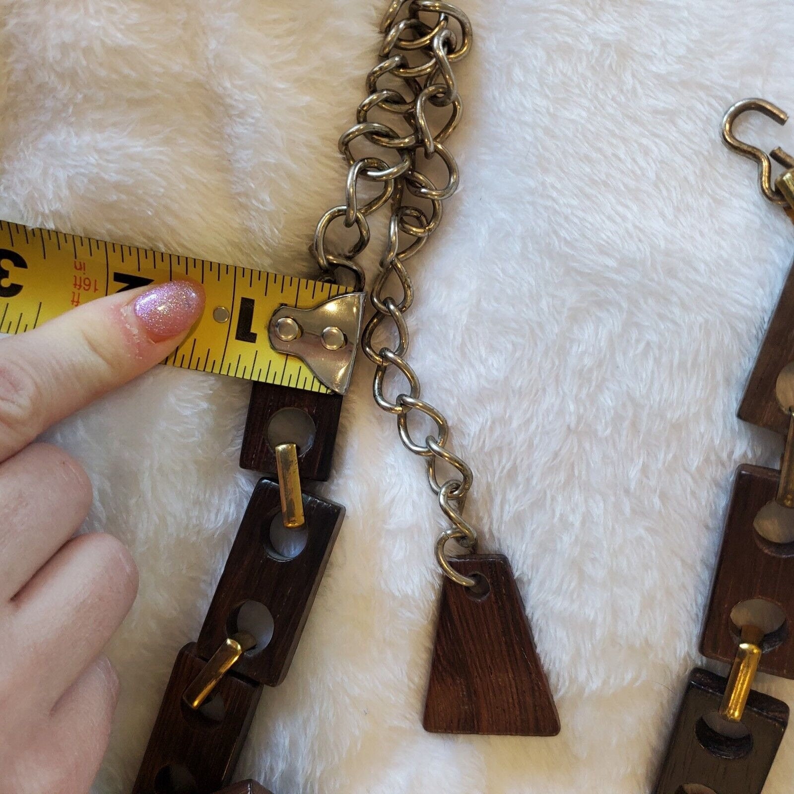 Vintage 80s Faux Wood Link Waist Belt Brown Boho Geometric  display picture 2