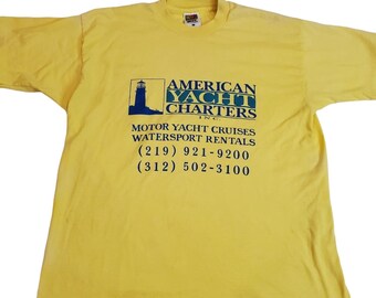 Vintage 90s American Yacht Charters Watersports Yellow Tshirt Single Stitch L