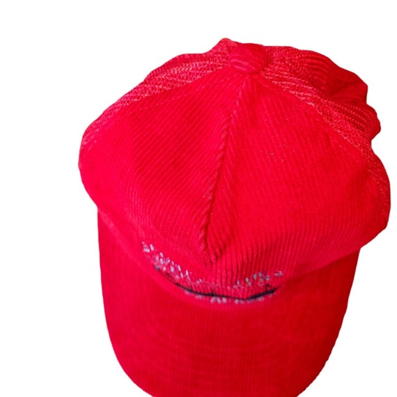 Vintage 80s Red Corduroy Snapback Hat Cap Valdez … - image 3
