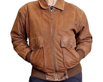 Vintage 80s Robinson Suede Leather Bomber Jacket Rugged Casual