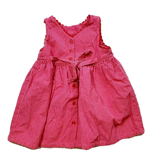 Vintage Girls Oshkosh 2T Red Gingham Plaid Flower… - image 2