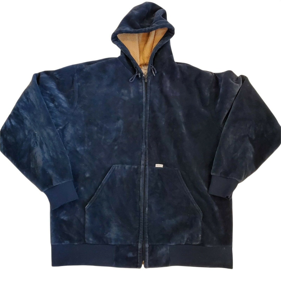 Vintage Carharrt Mens Velour Hooded Jacket Blue Sz XL Made in - Etsy