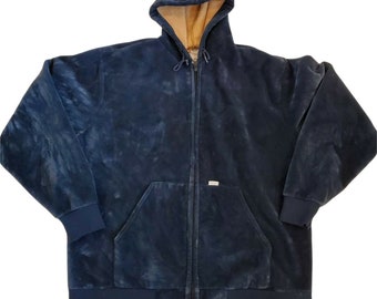 Carhartt Hooded Jacket Blue Velour Sz XL Made in USA Fleece Lined