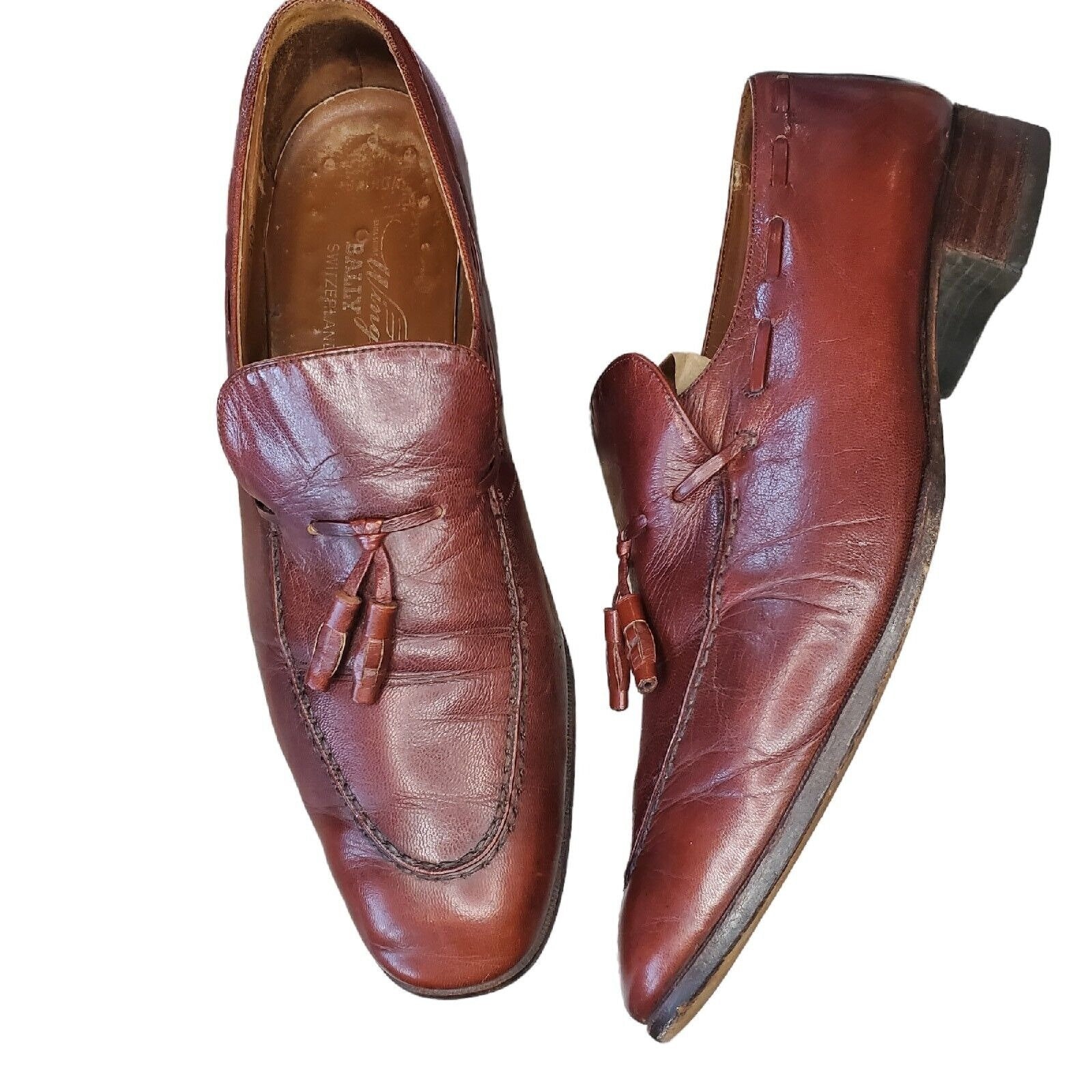 Vintage 70s Bally Of Switzerland 12D Chestnut Brown Tassle Loafer Dress Shoes