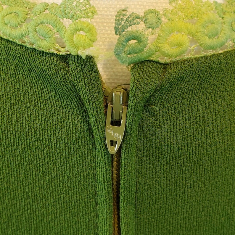 Vintage 60s 70s Womens Small Empire Waist Dress Floor Length Kelly Green image 6