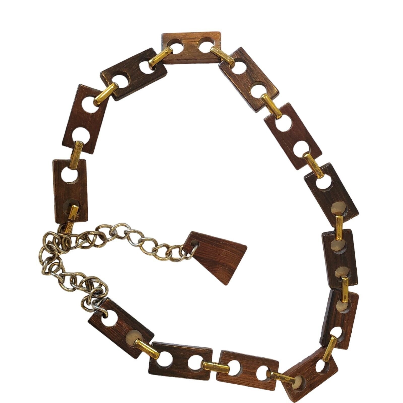 Vintage 80s Faux Wood Link Waist Belt Brown Boho Geometric  display picture 3