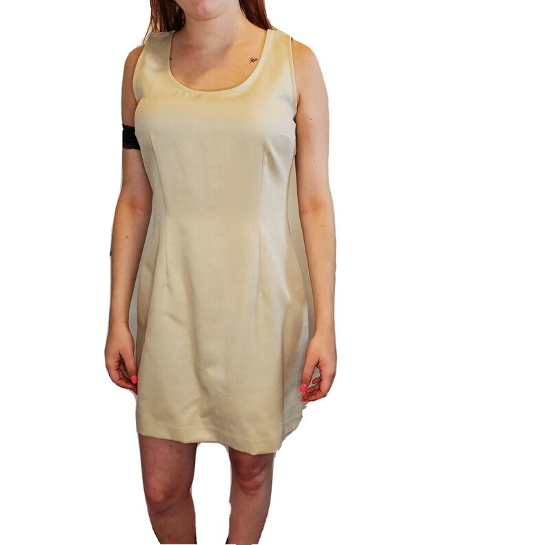 Vintage 90s Dress Blazer Set Minimalist Monochrome Beige Neutral Size 6 Small