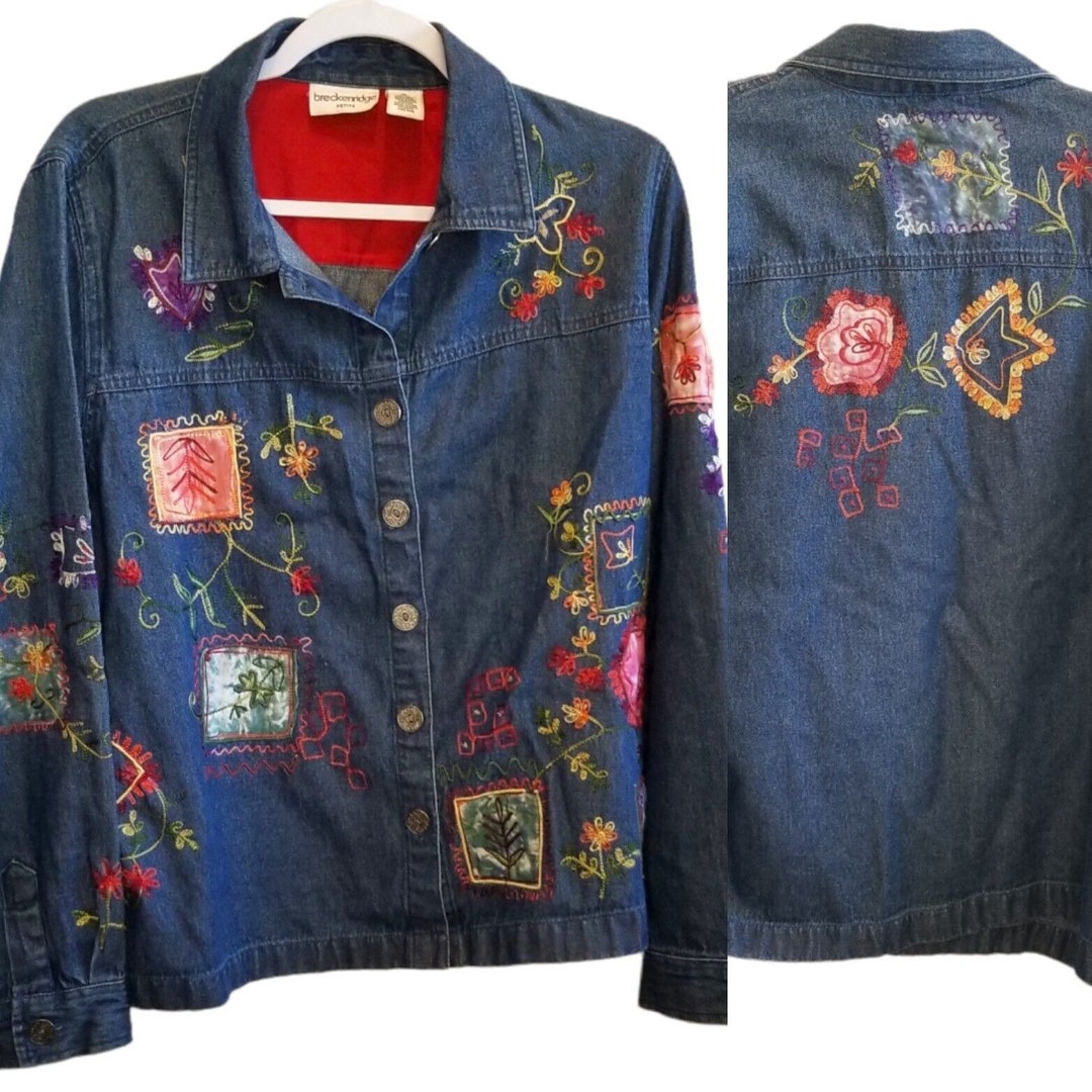 Vintage 90s Blue Lightweight Denim Shirt Jacket Floral